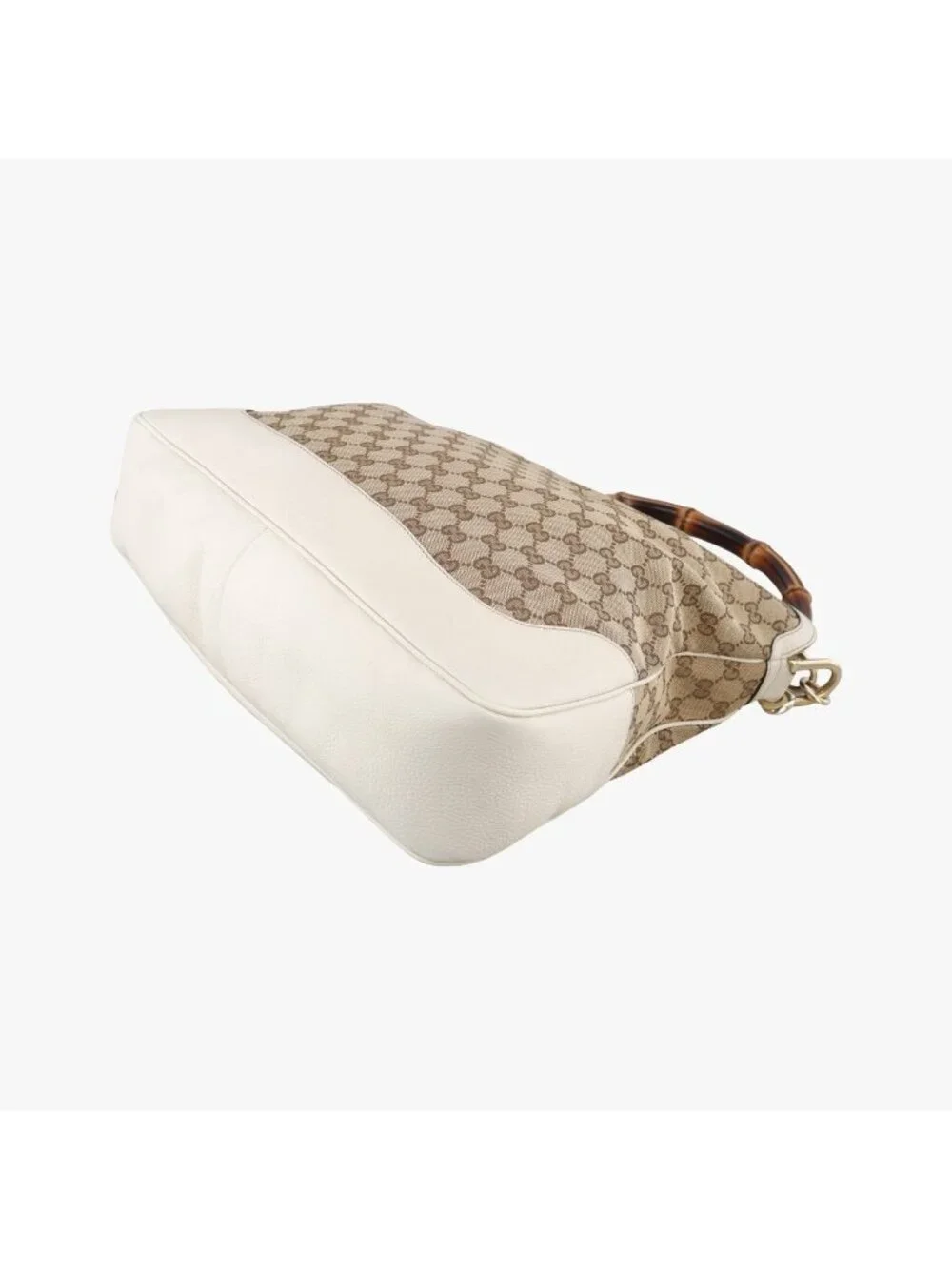 Gucci Bamboo Beige White Canvas Leather Shoulder Bag